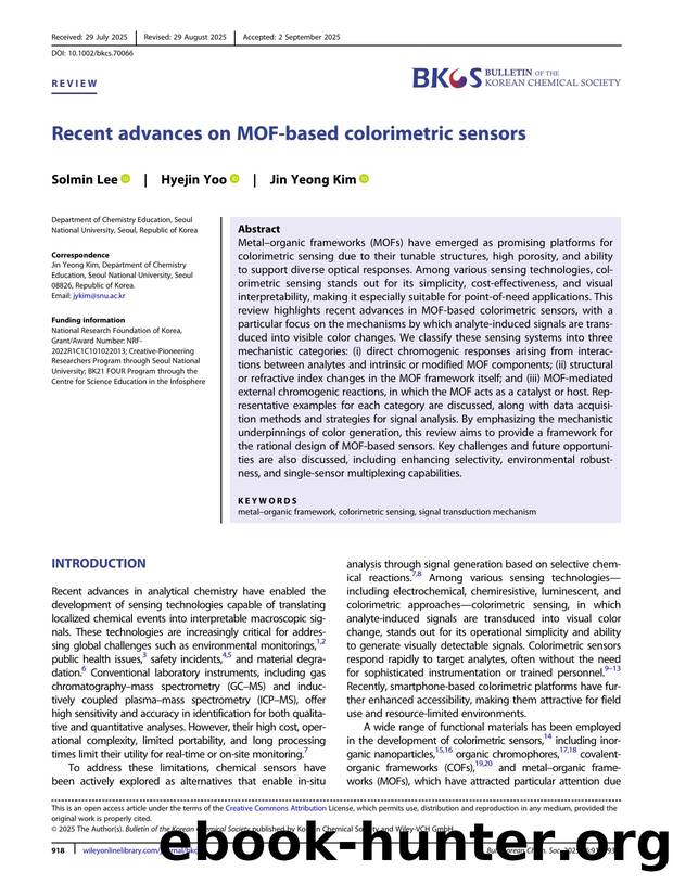 Recent advances on MOFâbased colorimetric sensors by Unknown