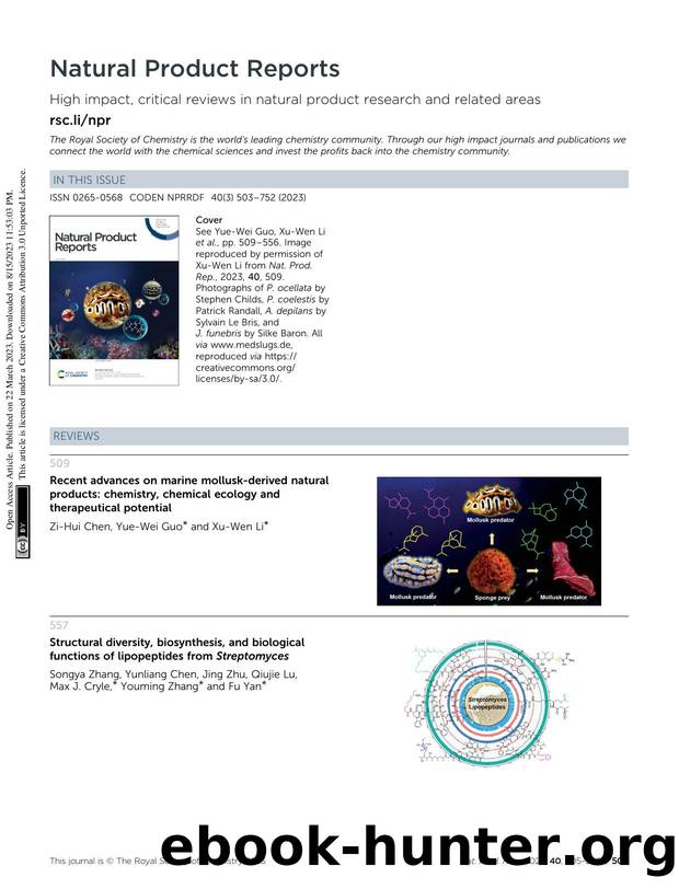 Recent advances on marine mollusk-derived natural products: chemistry, chemical ecology and therapeutical potential by Unknown