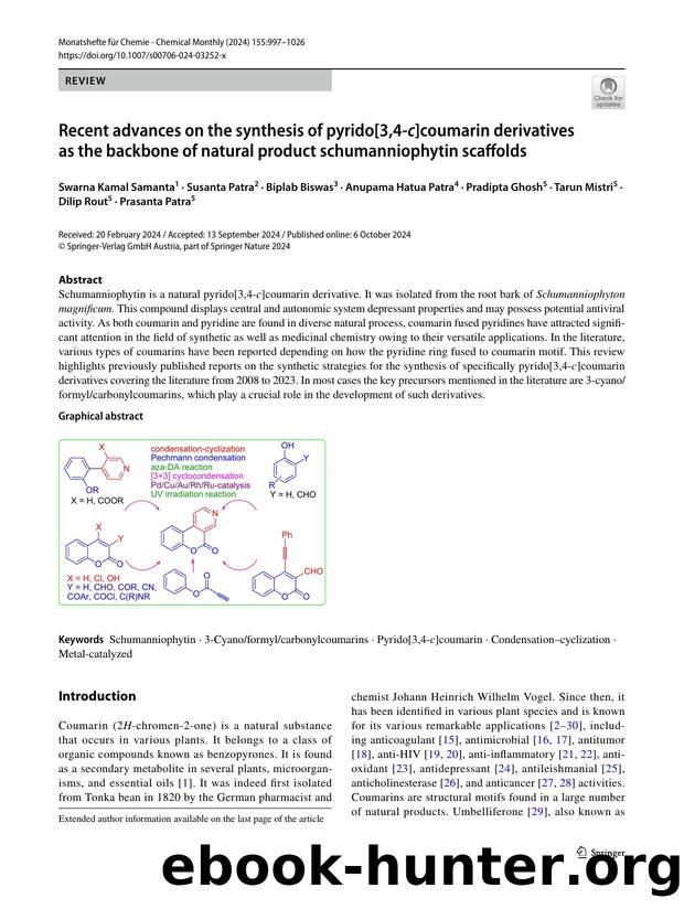Recent advances on the synthesis of pyrido[3,4-c]coumarin derivatives as the backbone of natural product schumanniophytin scaffolds by unknow