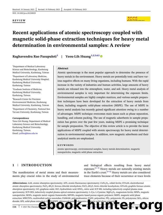 Recent applications of atomic spectroscopy coupled with magnetic solidâphase extraction techniques for heavy metal determination in environmental samples: A review by Unknown