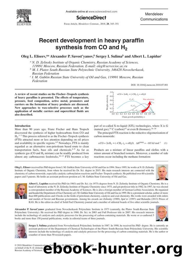 Recent development in heavy paraffin synthesis from CO and H2 by Oleg L. Eliseev & Alexander P. Savost’yanov & Sergey I. Sulima & Albert L. Lapidus