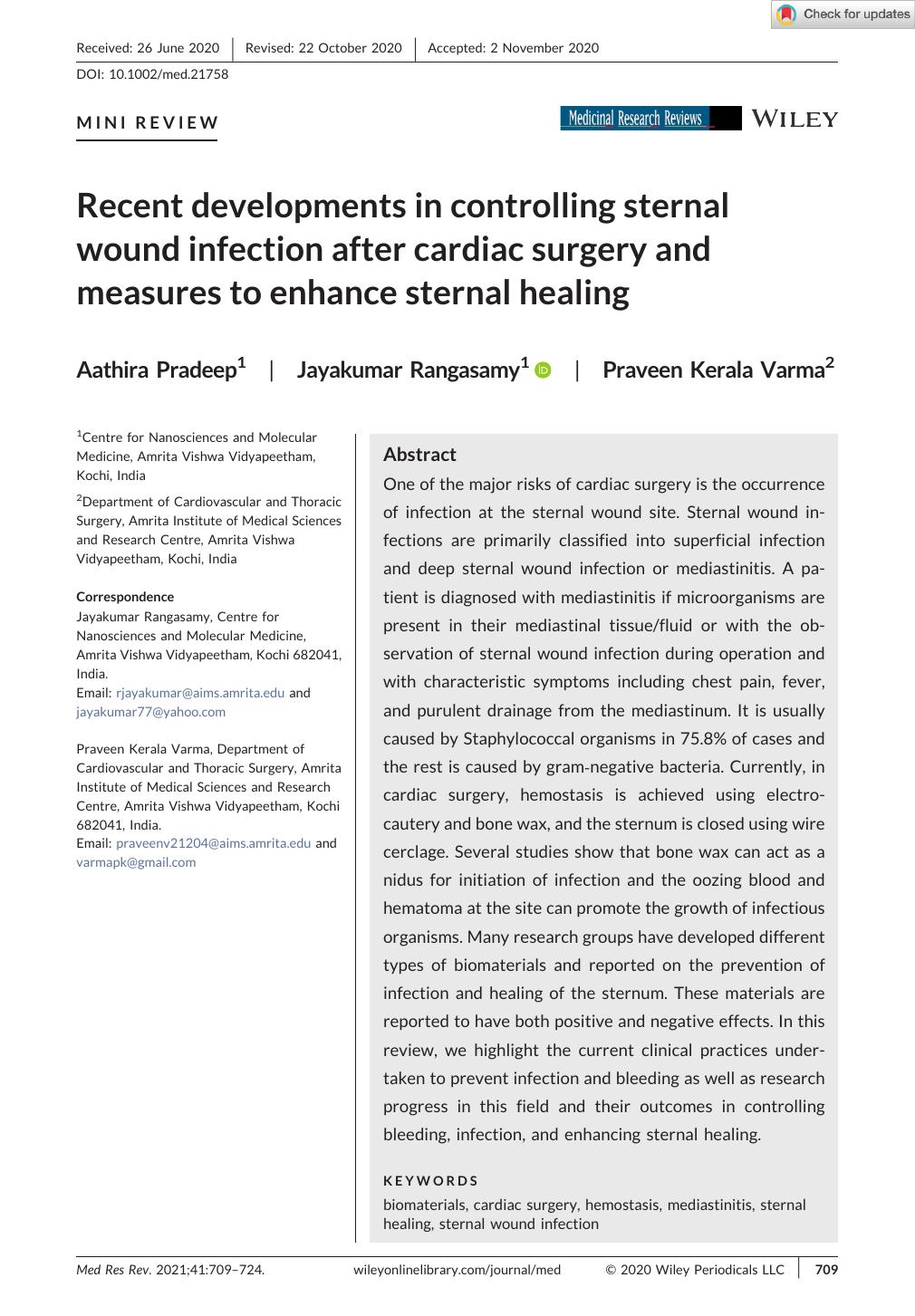 Recent developments in controlling sternal wound infection after cardiac surgery and measures to enhance sternal healing by Aathira Pradeep