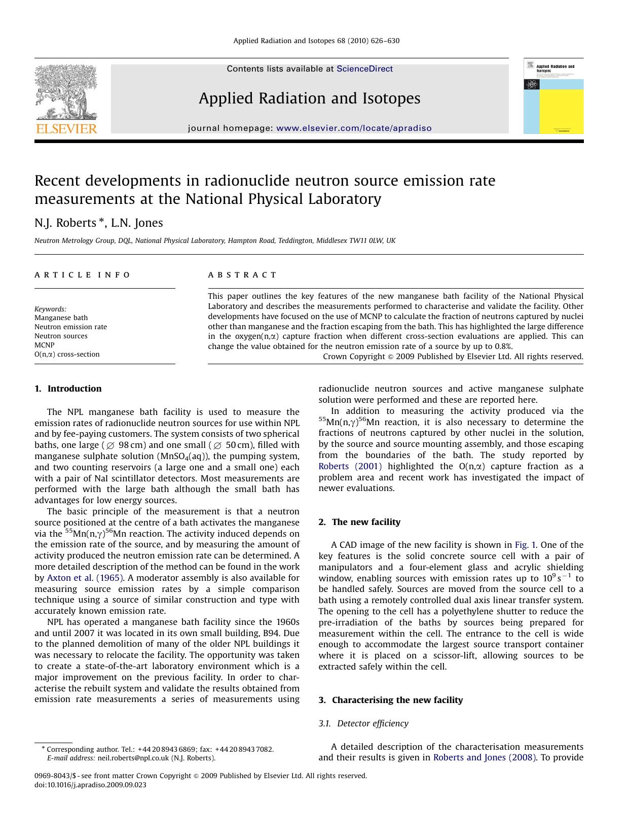 Recent developments in radionuclide neutron source emission rate measurements at the National Physical Laboratory by N.J. Roberts; L.N. Jones