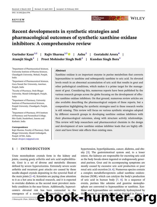 Recent developments in synthetic strategies and pharmacological outcomes of synthetic xanthine oxidase inhibitors: A comprehensive review by Unknown