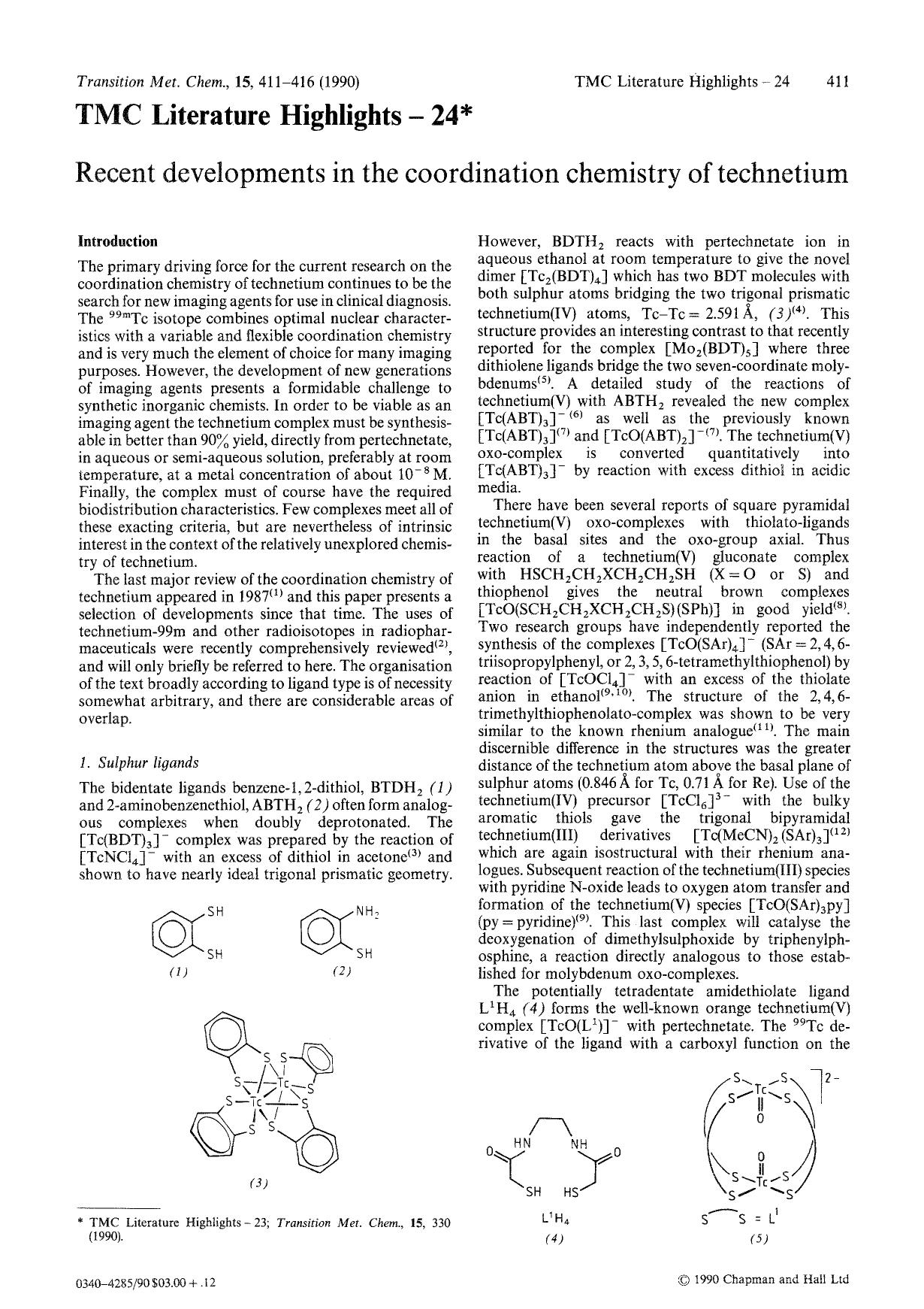 Recent developments in the coordination chemistry of technetium by Unknown