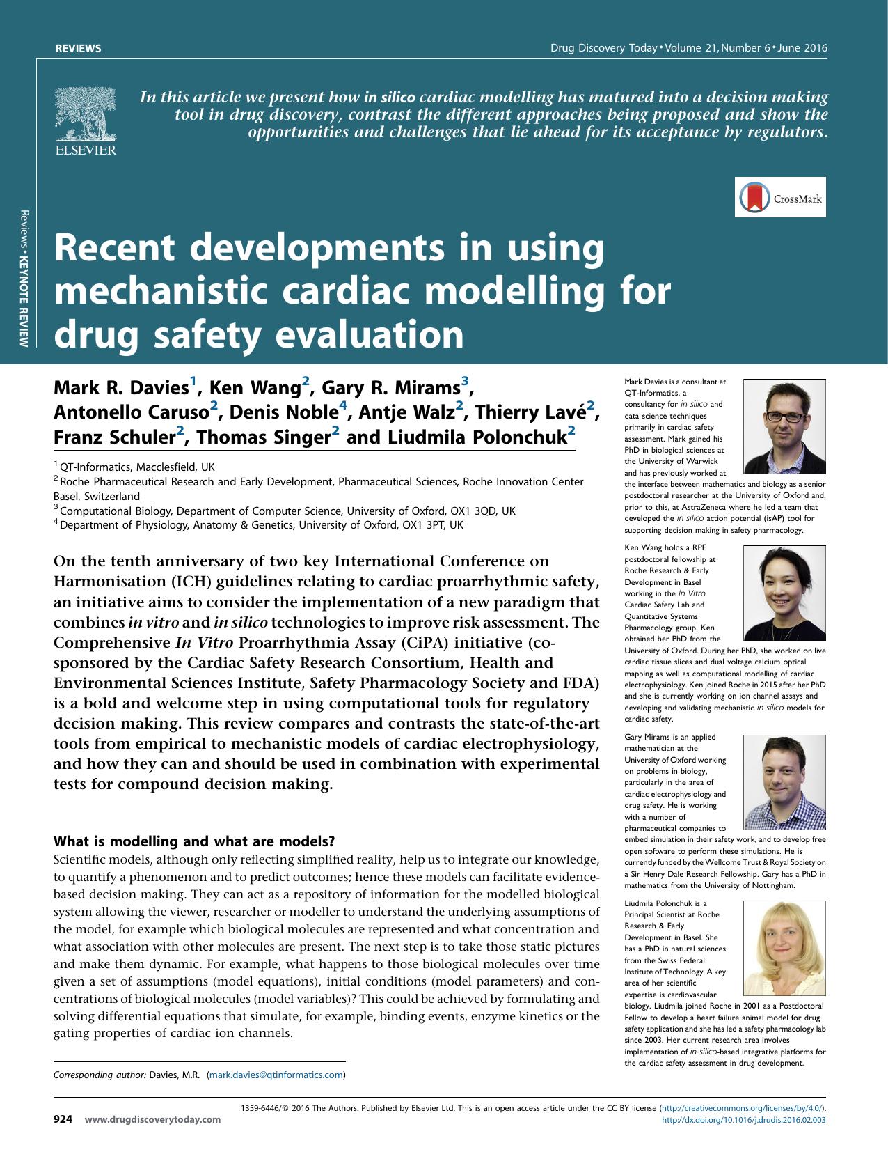 Recent developments in using mechanistic cardiac modelling for drug safety evaluation by unknow