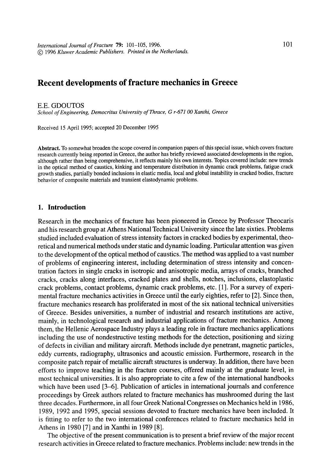 Recent developments of fracture mechanics in Greece by Unknown