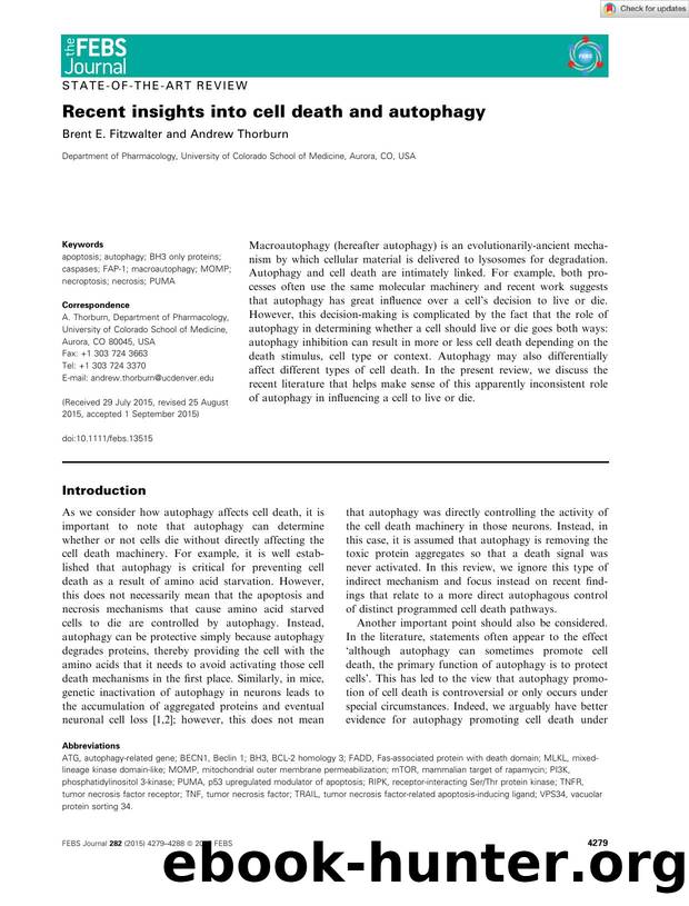 Recent insights into cell death and autophagy by Unknown