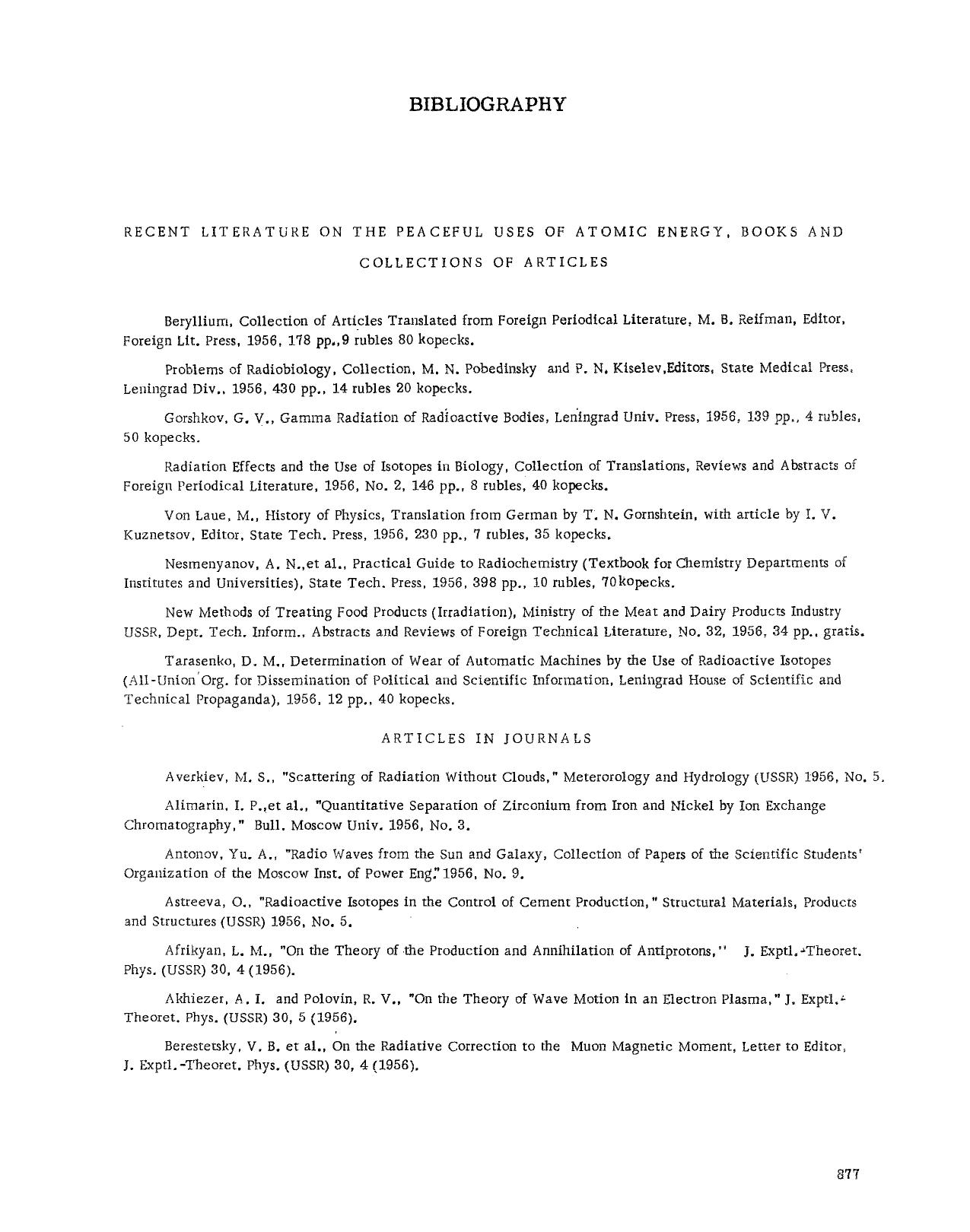 Recent literature on the peaceful uses of atomic energy, books and collections of articles by Unknown