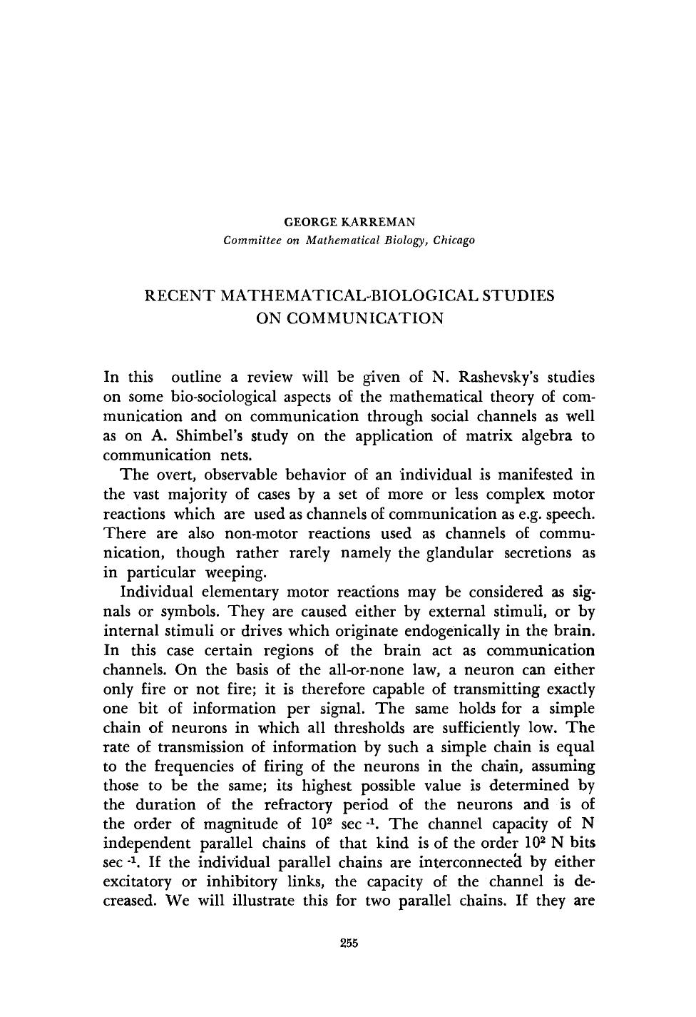 Recent mathematical-biological studies on communication by Unknown