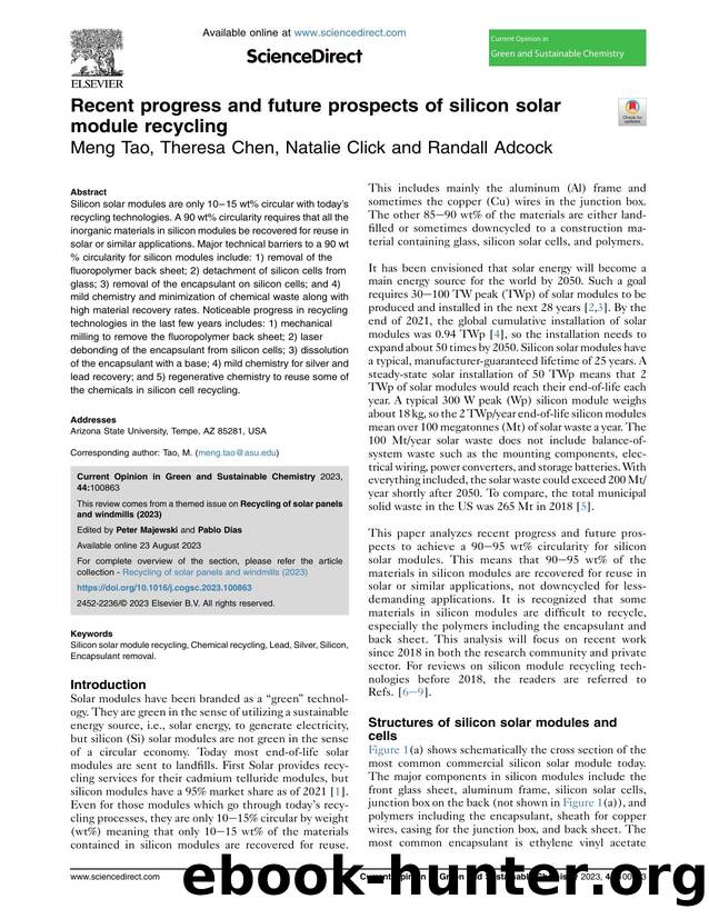 Recent progress and future prospects of silicon solar module recycling by Meng Tao & Theresa Chen & Natalie Click & Randall Adcock