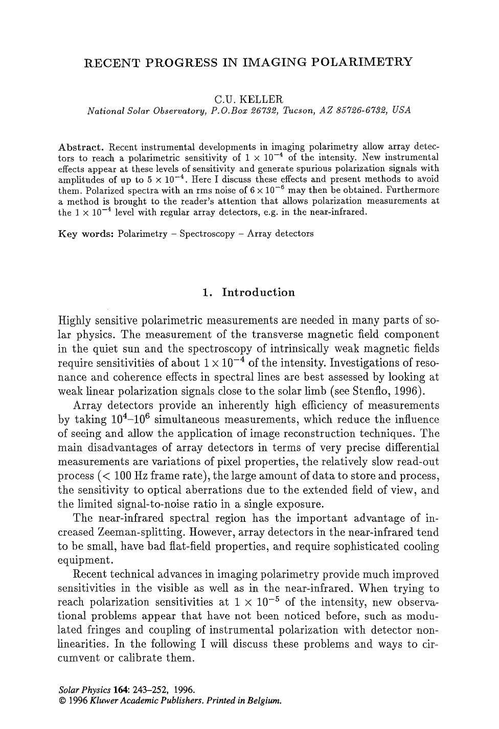 Recent progress in imaging polarimetry by Unknown