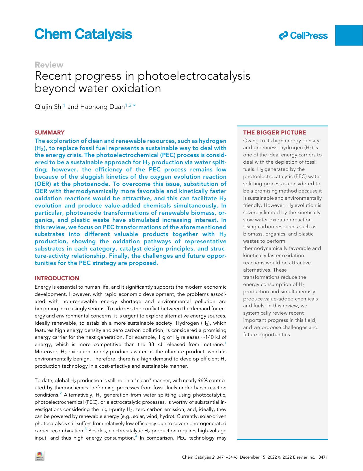 Recent progress in photoelectrocatalysis beyond water oxidation by Qiujin Shi & Haohong Duan