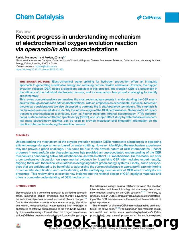 Recent progress in understanding mechanism of electrochemical oxygen evolution reaction via operandoin situ characterizations by Rashid Mehmood & Fuxiang Zhang