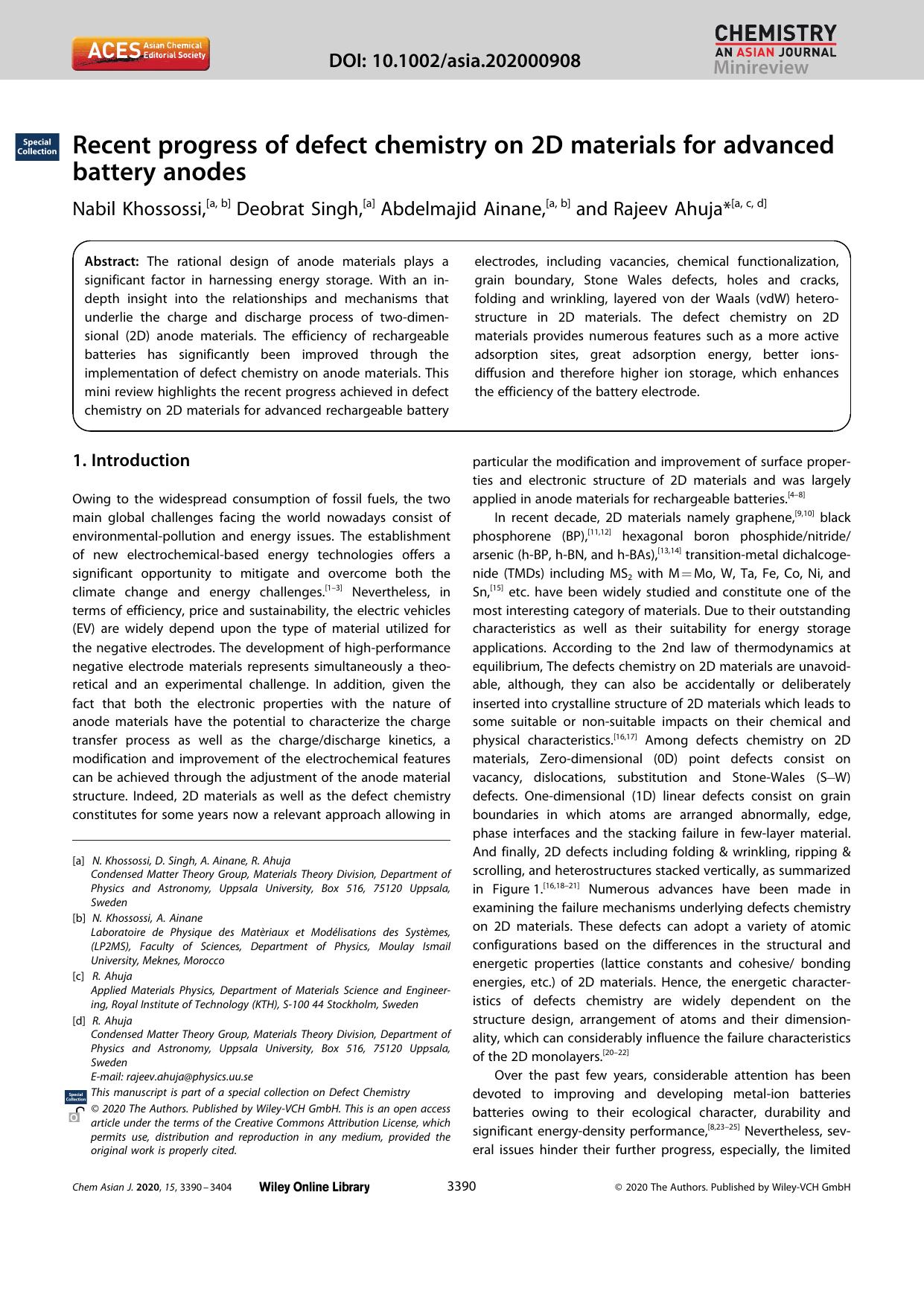 Recent progress of defect chemistry on 2D materials for advanced battery anodes by Unknown