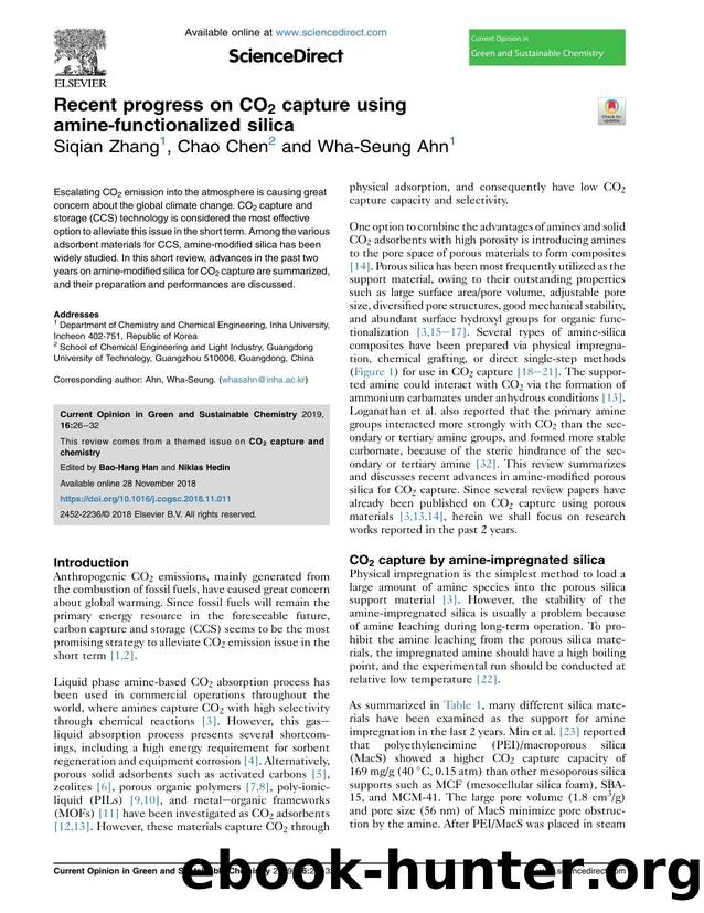 Recent progress on CO2 capture using amine-functionalized silica by Siqian Zhang & Chao Chen & Wha-Seung Ahn