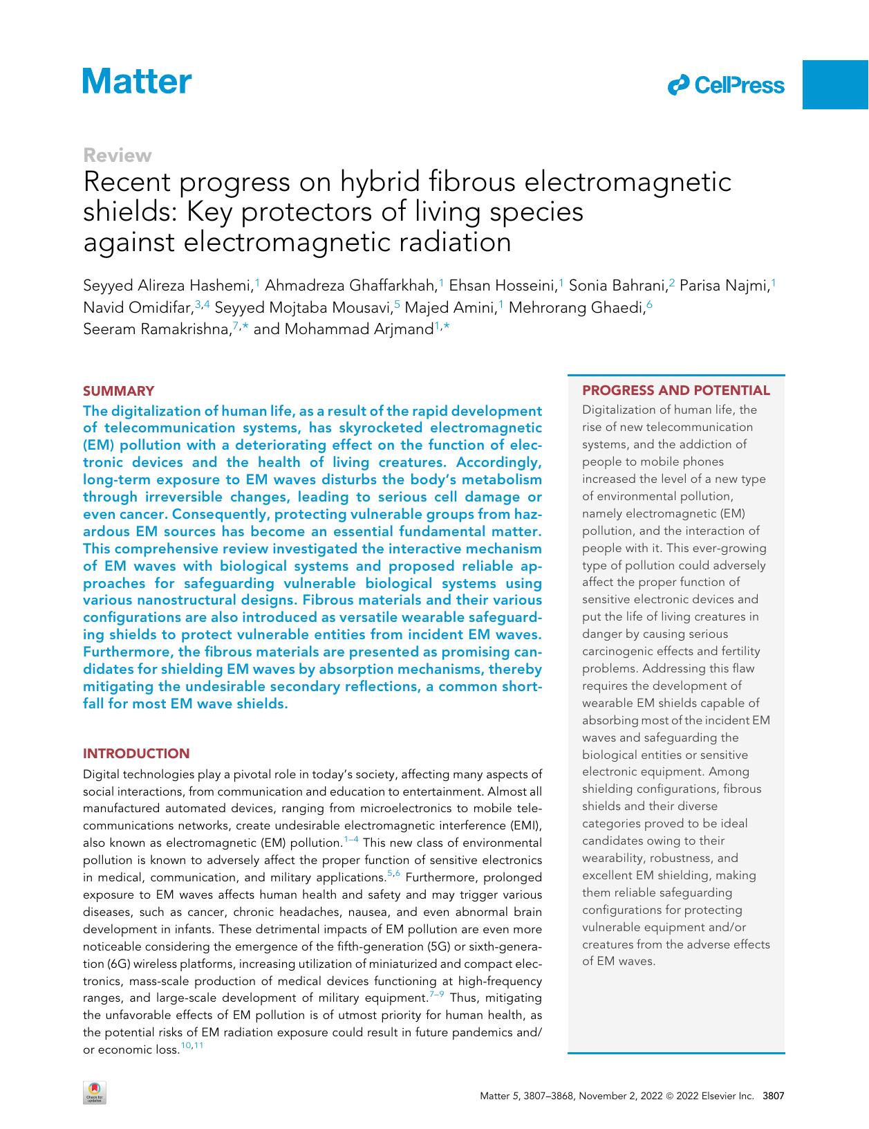 Recent progress on hybrid fibrous electromagnetic shields: Key protectors of living species against electromagnetic radiation by unknow