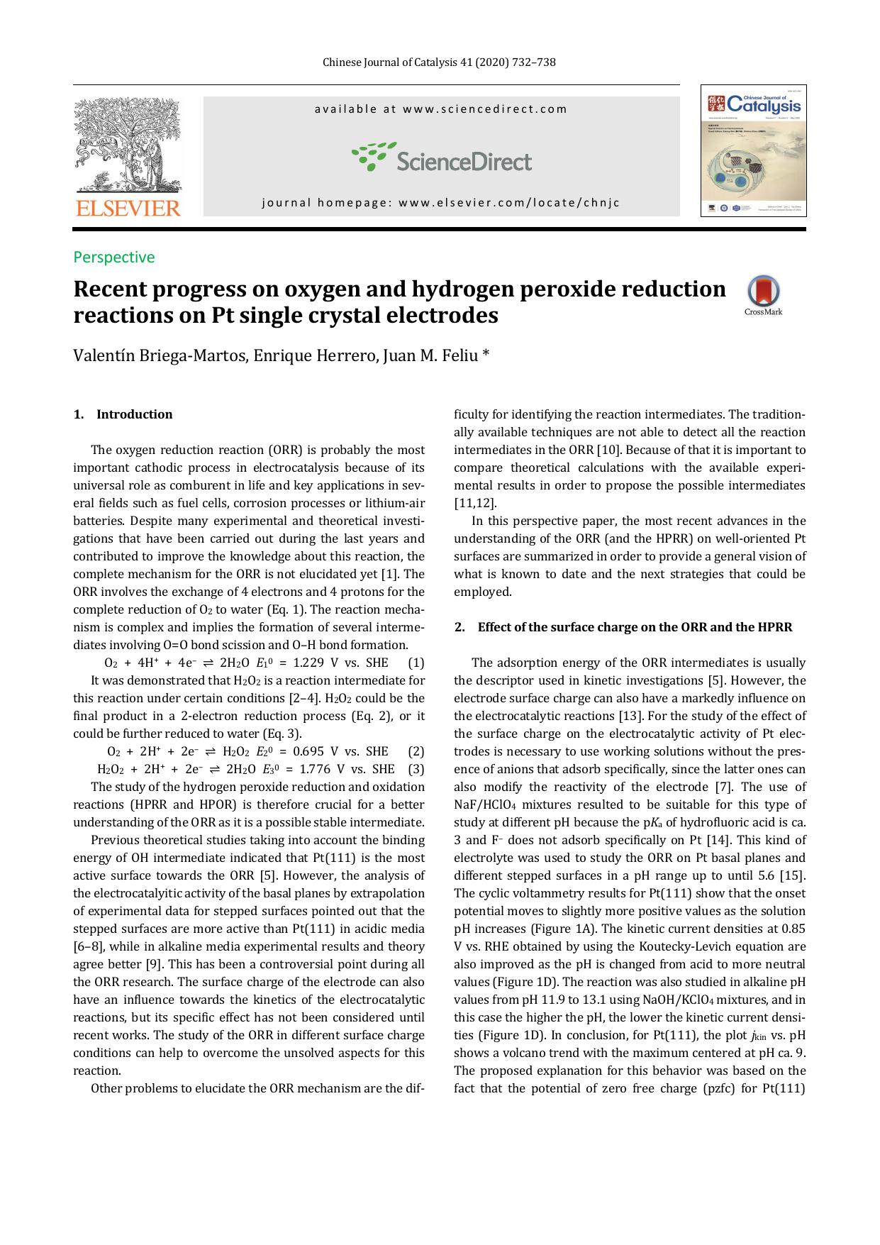Recent progress on oxygen and hydrogen peroxide reduction reactions on Pt single crystal electrodes by ValentÃ­n Briega-Martos & Enrique Herrero & Juan M. Feliu