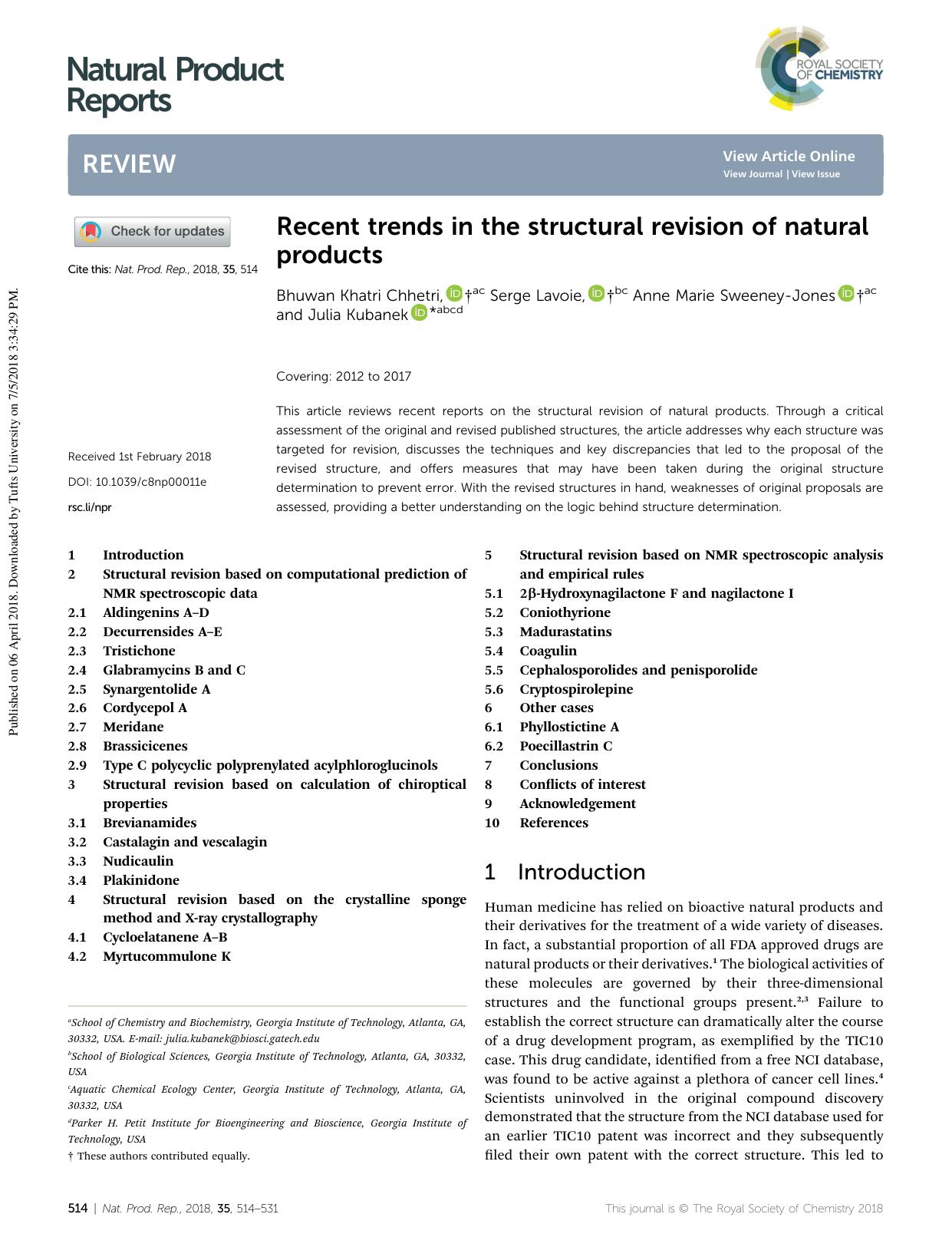 Recent trends in the structural revision of natural products by Bhuwan Khatri Chhetri & Serge Lavoie & Anne Marie Sweeney-Jones & Julia Kubanek