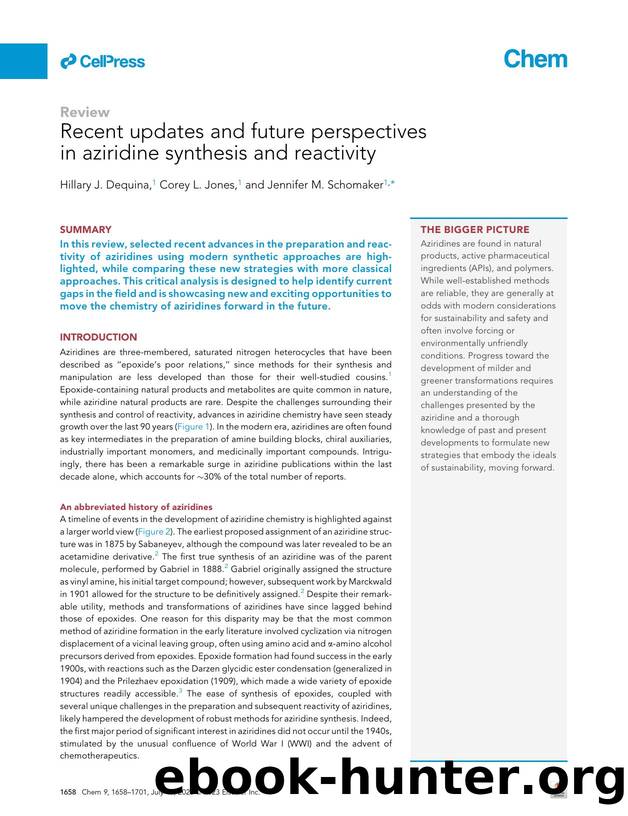 Recent updates and future perspectives in aziridine synthesis and reactivity by Hillary J. Dequina & Corey L. Jones & Jennifer M. Schomaker