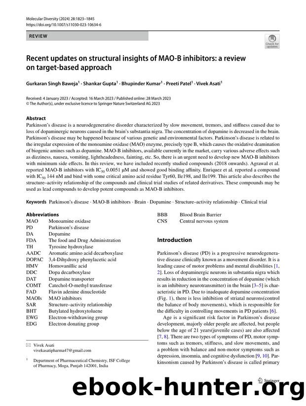 Recent updates on structural insights of MAO-B inhibitors: a review on target-based approach by Gurkaran Singh Baweja & Shankar Gupta & Bhupinder Kumar & Preeti Patel & Vivek Asati
