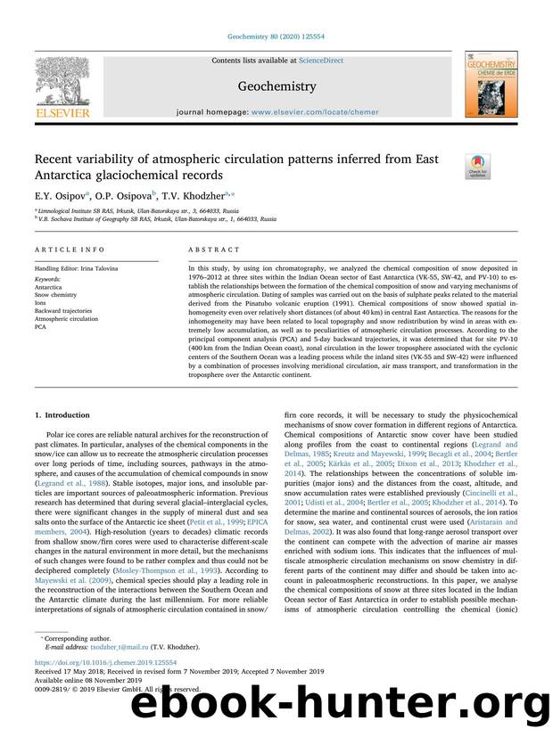 Recent variability of atmospheric circulation patterns inferred from East Antarctica glaciochemical records by E.Y. Osipov & O.P. Osipova & T.V. Khodzher
