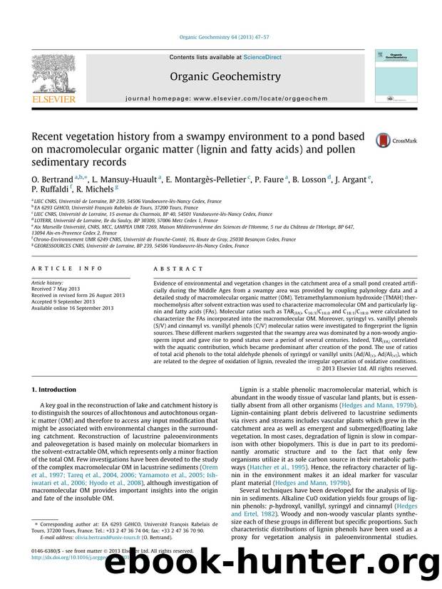 Recent vegetation history from a swampy environment to a pond based on macromolecular organic matter (lignin and fatty acids) and pollen sedimentary records by unknow