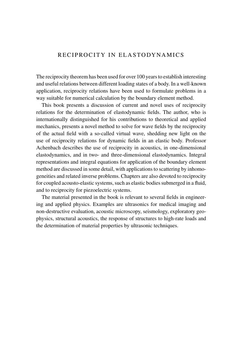 Reciprocity in Elastodynamics (Cambridge Monographs on Mechanics) by J. D. Achenbach
