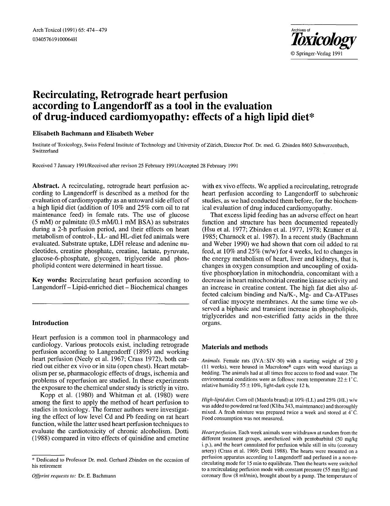 Recirculating, retrograde heart perfusion according to Langendorff as a tool in the evaluation of drug-induced cardiomyopathy: effects of a high lipid diet by Unknown