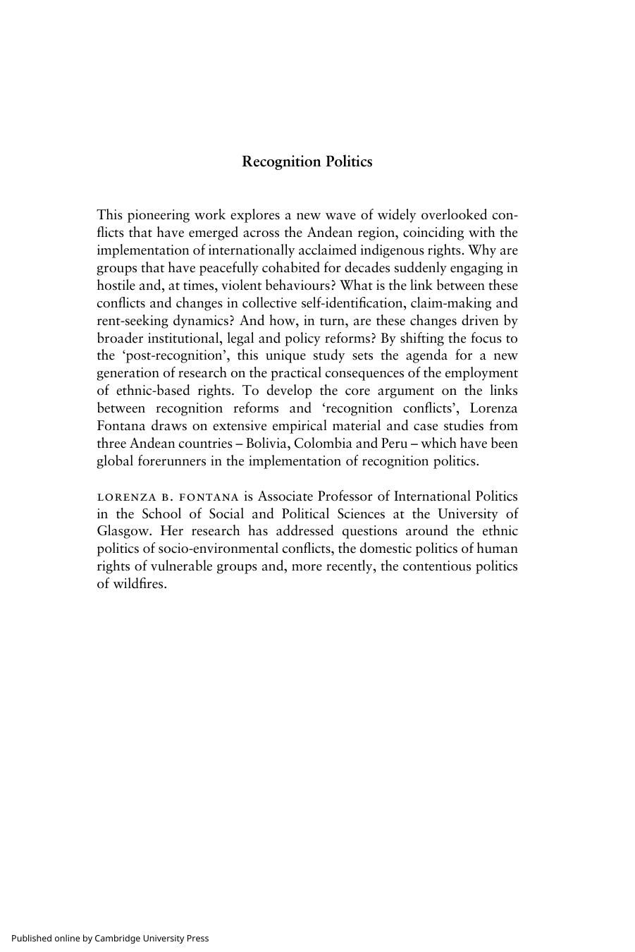 Recognition Politics: Indigenous Rights and Ethnic Conflict in the Andes by Lorenza B. Fontana