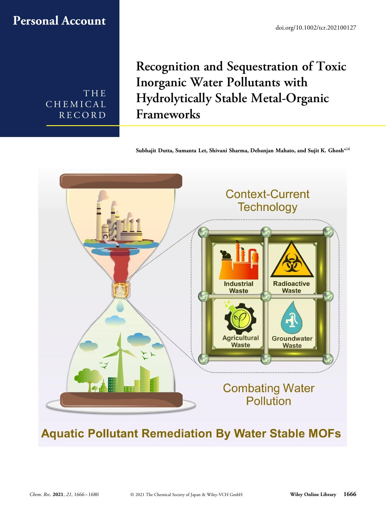 Recognition and Sequestration of Toxic Inorganic Water Pollutants with Hydrolytically Stable MetalâOrganic Frameworks by Unknown