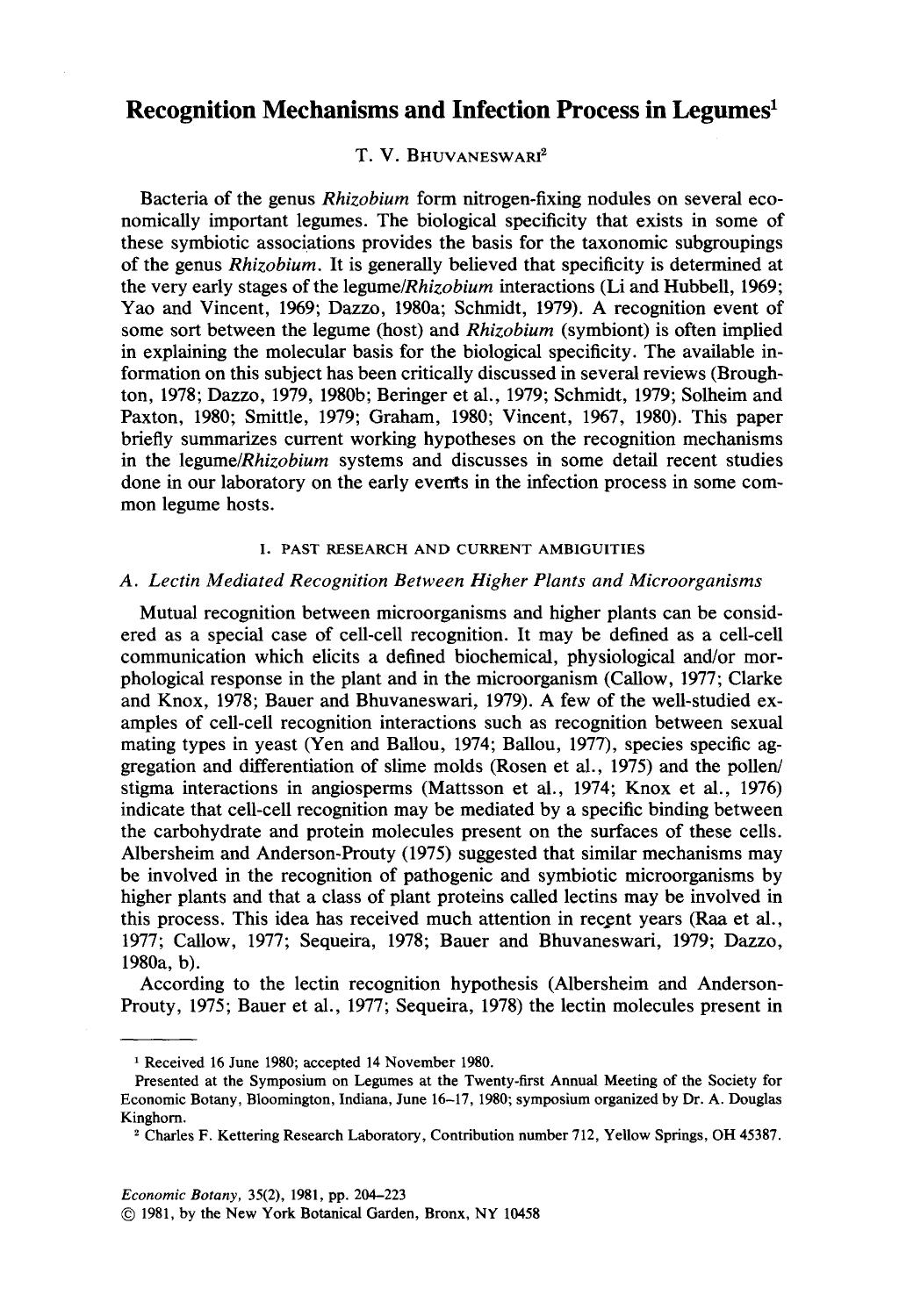Recognition mechanisms and infection process in legumes by Unknown