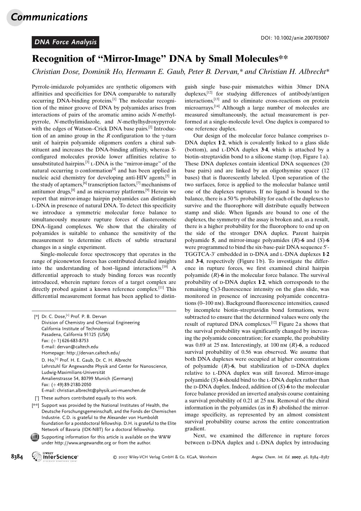 Recognition of "Mirror-Image" DNA by Small Molecules by Unknown