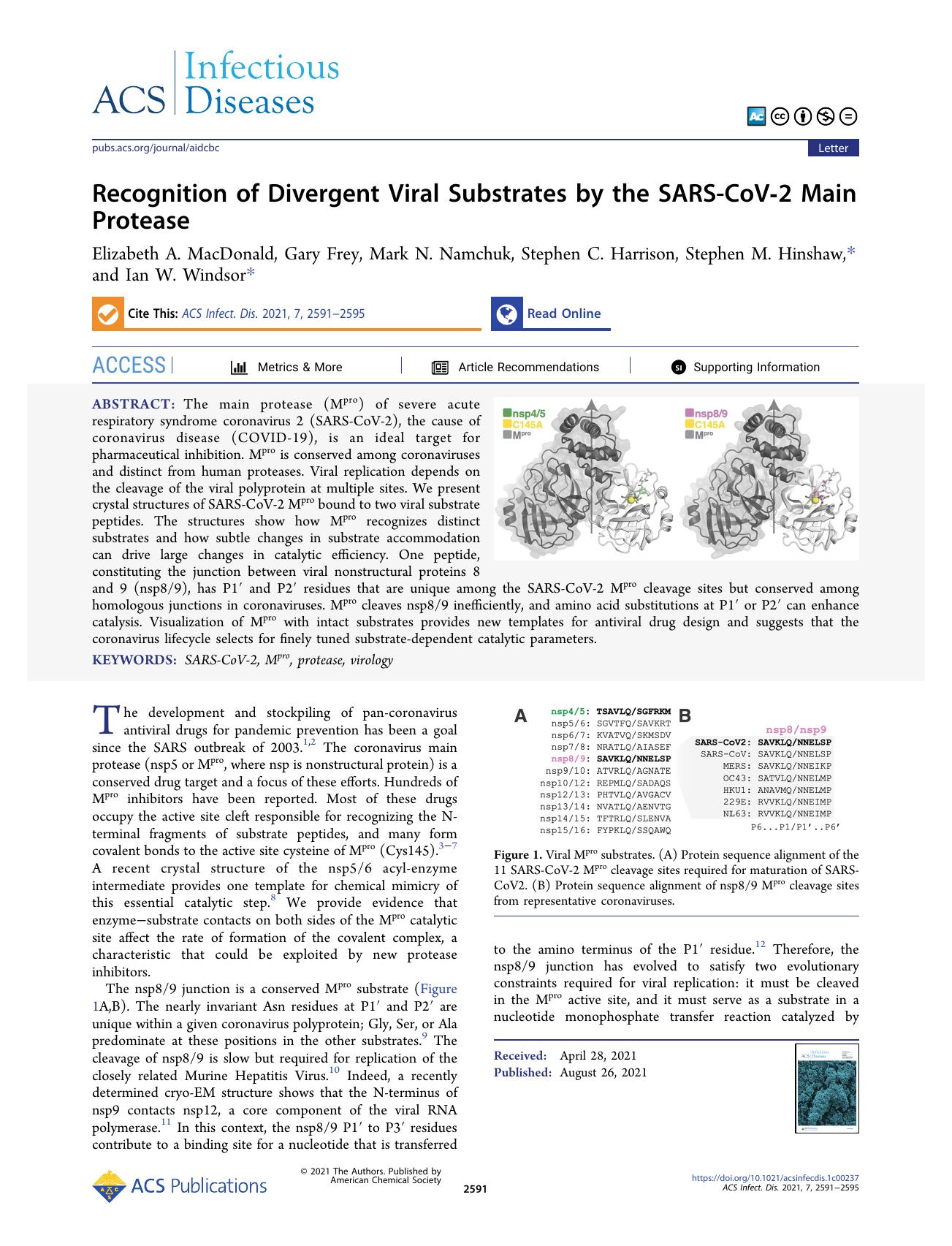 Recognition of Divergent Viral Substrates by the SARS-CoV-2 Main Protease by unknow