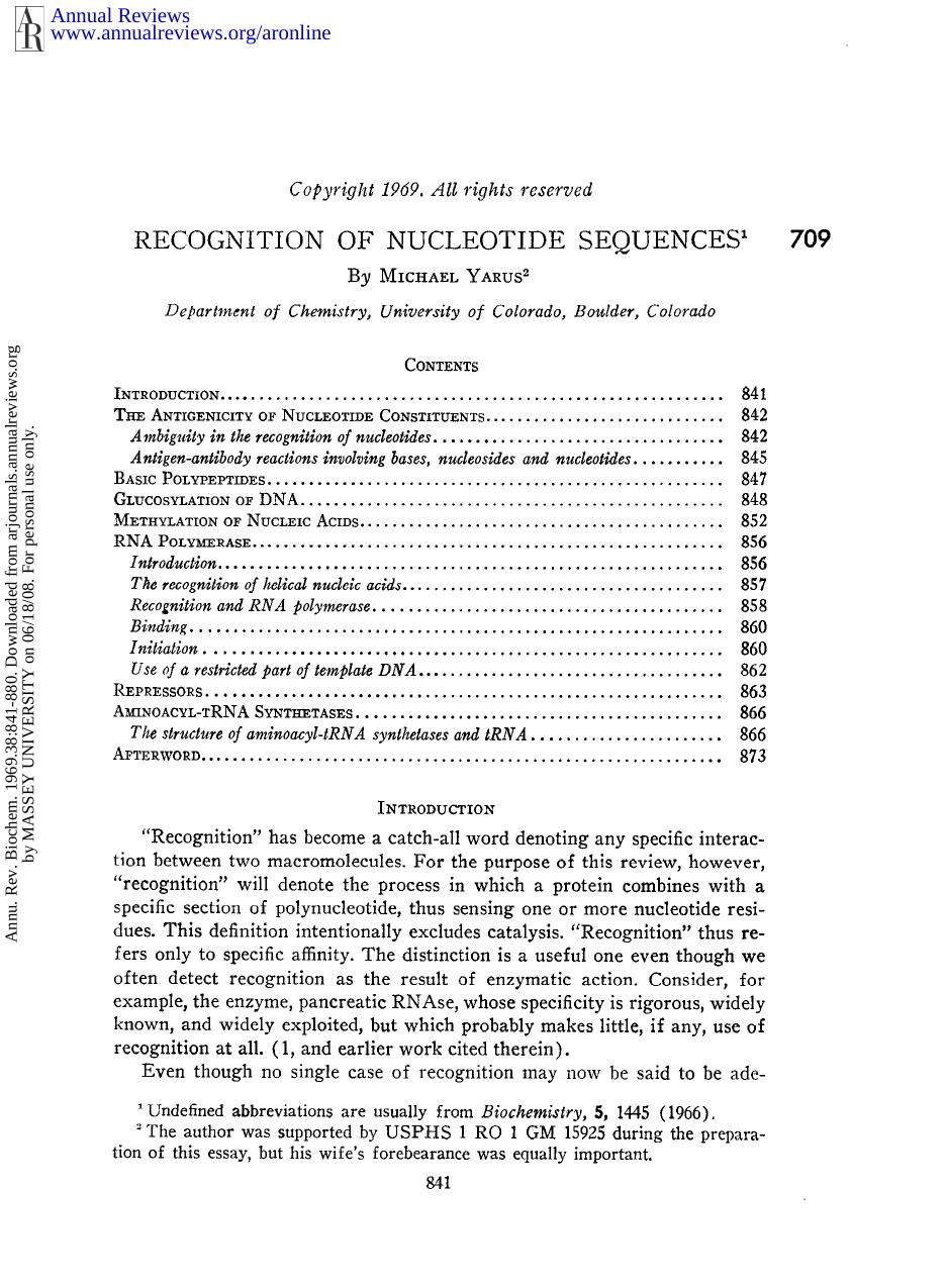 Recognition of Nucleotide Sequences by M Yarus