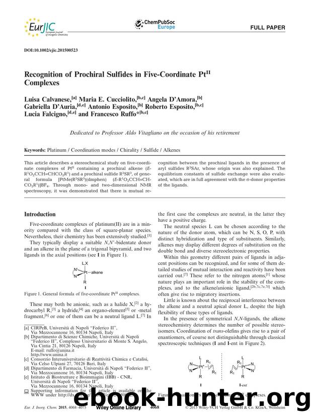 Recognition of Prochiral Sulfides in FiveCoordinate PtII Complexes by Unknown