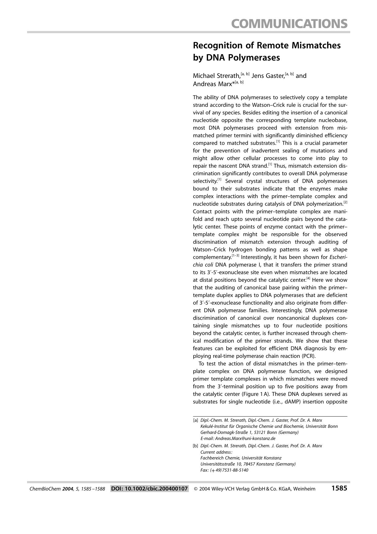 Recognition of Remote Mismatches by DNA Polymerases by Unknown