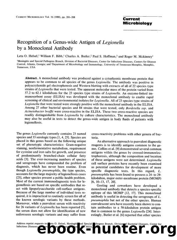 Recognition of a genus-wide antigen of <Emphasis Type="Italic">Legionella <Emphasis> by a monoclonal antibody by Unknown