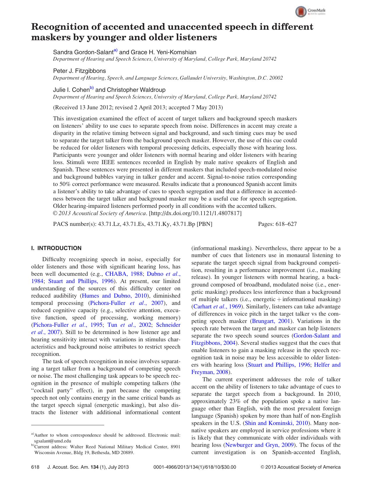 Recognition of accented and unaccented speech in different maskers by younger and older listeners by unknow
