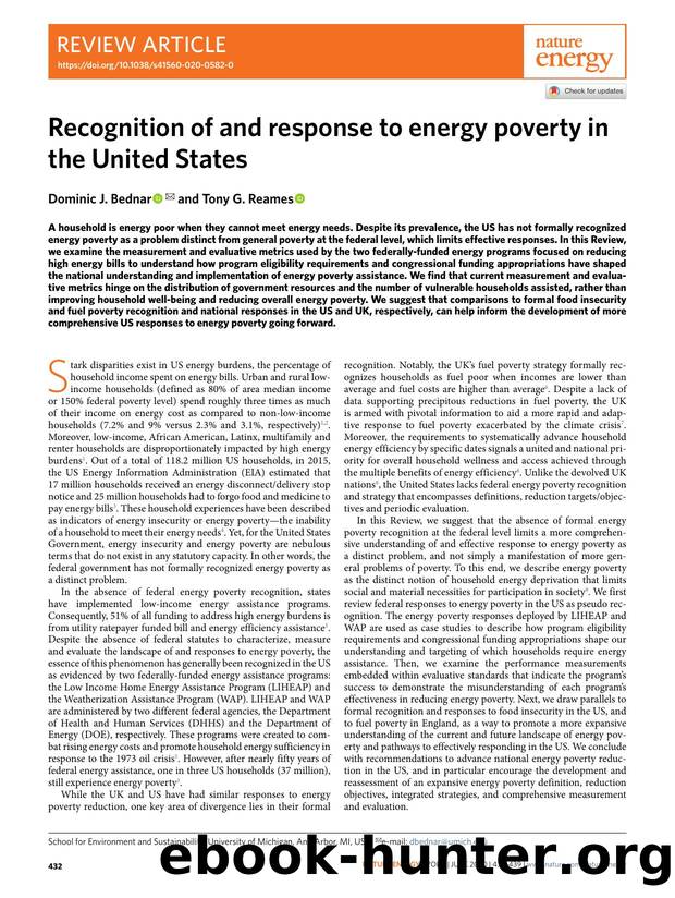 Recognition of and response to energy poverty in the United States by Dominic J. Bednar & Tony G. Reames