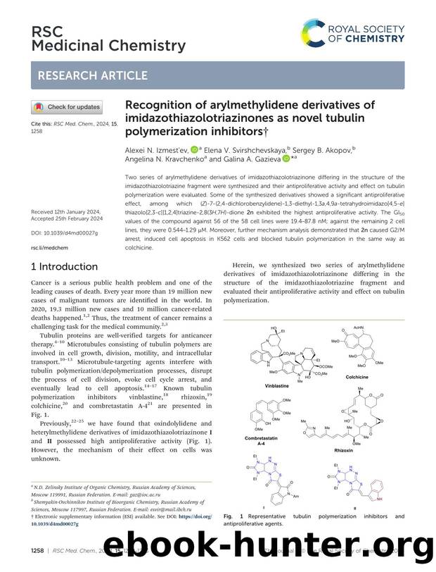 Recognition of arylmethylidene derivatives of imidazothiazolotriazinones as novel tubulin polymerization inhibitors by unknow