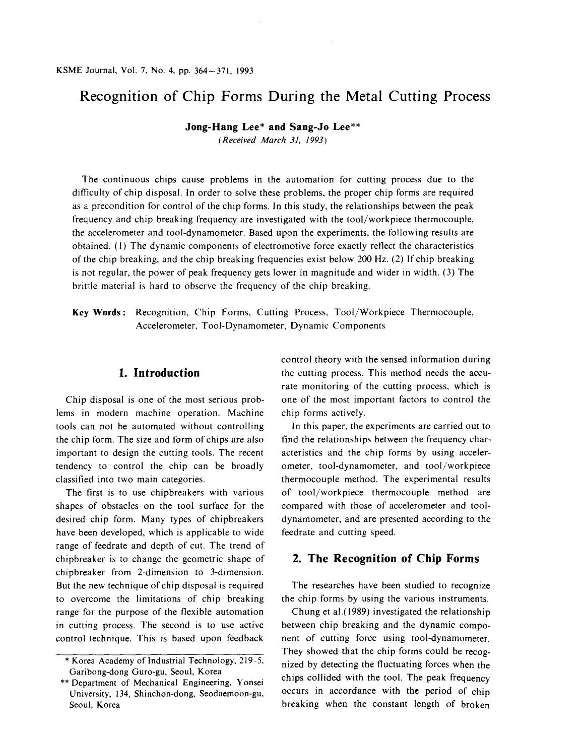 Recognition of chip forms during the metal cutting process by Unknown