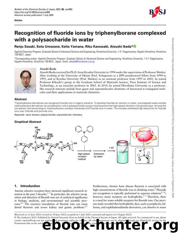 Recognition of fluoride ions by triphenylborane complexed with a polysaccharide in water by Renju Sasaki & Sota Umezane & Keita Yamana & Riku Kawasaki & Atsushi Ikeda