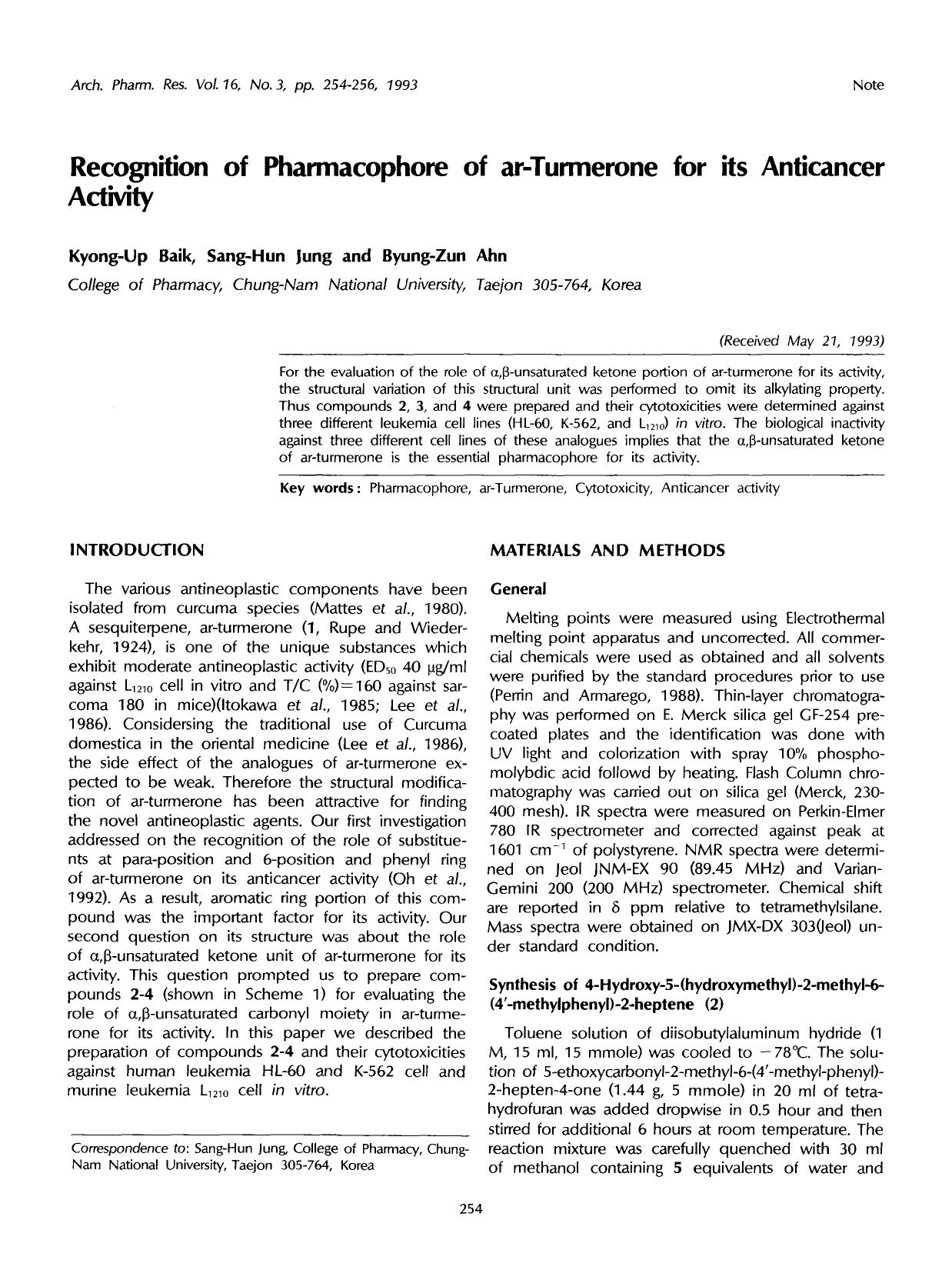 Recognition of pharmacophore of ar-turmerone for its anticancer activity by Unknown