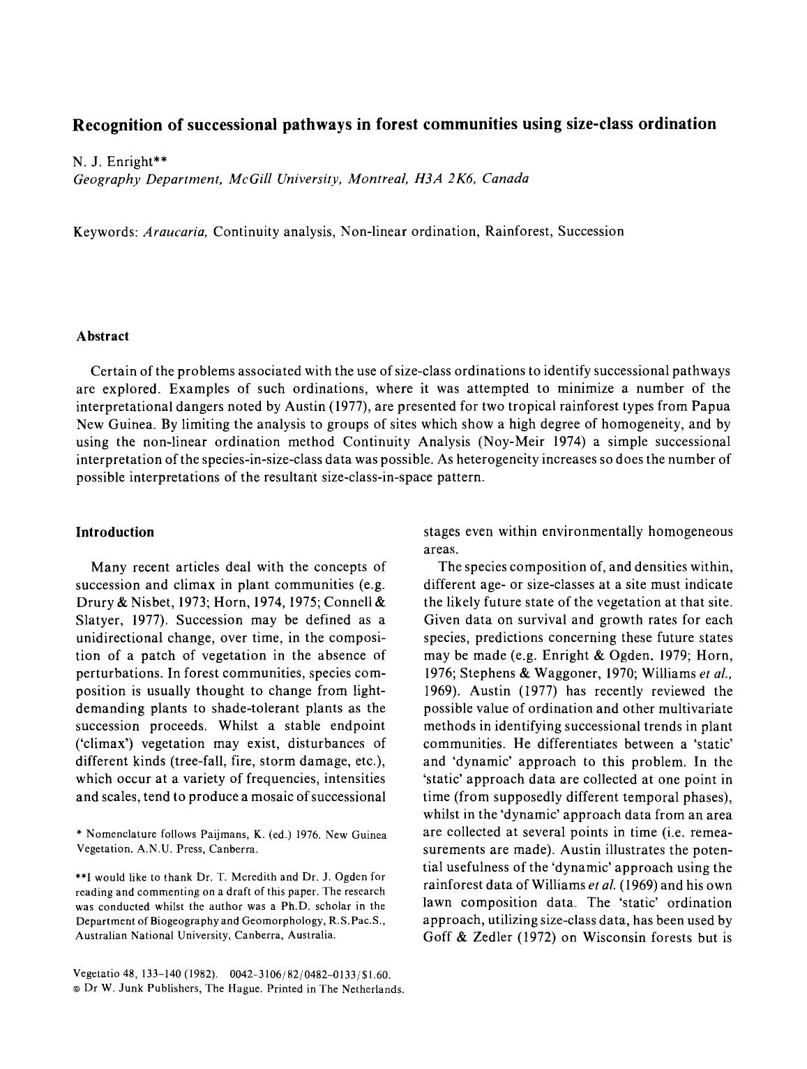 Recognition of successional pathways in forest communities using size-class ordination by Unknown