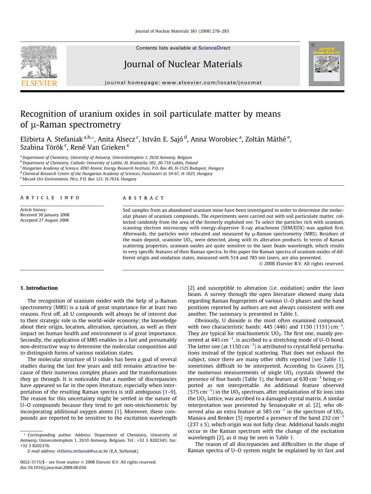 Recognition of uranium oxides in soil particulate matter by means of Î¼-Raman spectrometry by unknow