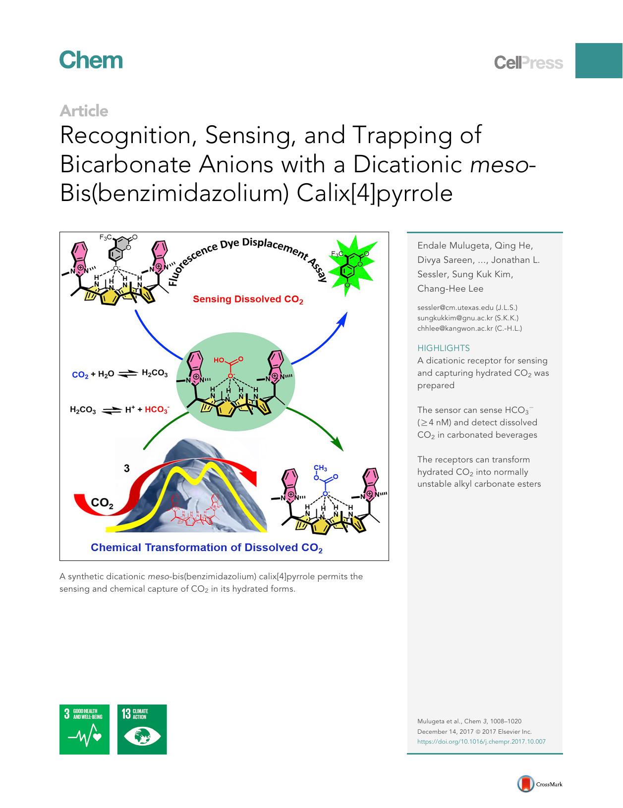 Recognition, Sensing, and Trapping of Bicarbonate Anions with a Dicationic meso-Bis(benzimidazolium) Calix[4]pyrrole by unknow