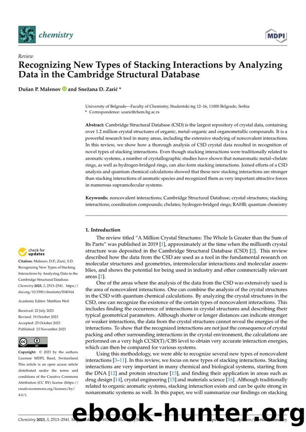 Recognizing New Types of Stacking Interactions by Analyzing Data in the Cambridge Structural Database by Dušan P. Malenov & Snežana D. Zarić
