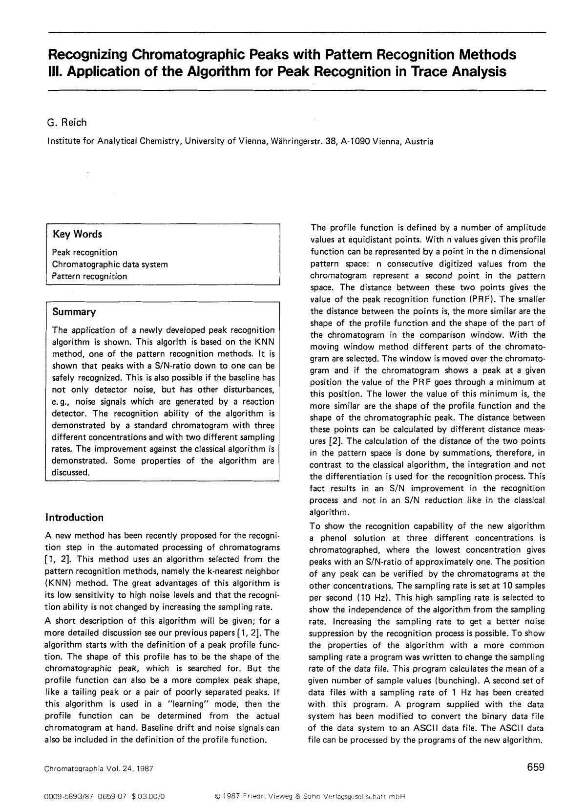 Recognizing chromatographic peaks with pattern recognition methods III. Application of the algorithm for peak recognition in trace analysis by Unknown
