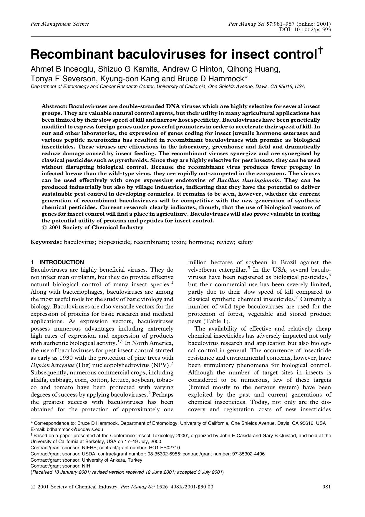 Recombinant baculoviruses for insect control by Unknown
